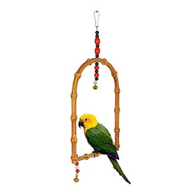 2 Bird Cage Plastic Bamboo Imitation Toys Hang Swing Perch Beads Bells Parakeet Parrotlet Cockatiel
