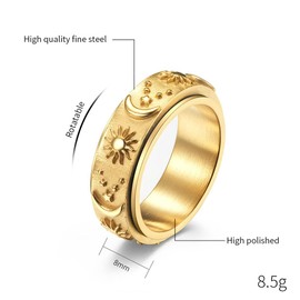 JAJAFOOK Moon and Star Ring Stress Relieving Anxiety Ring Titanium Steel Spinner Rings Engagement Wedding Rings Gold 8
