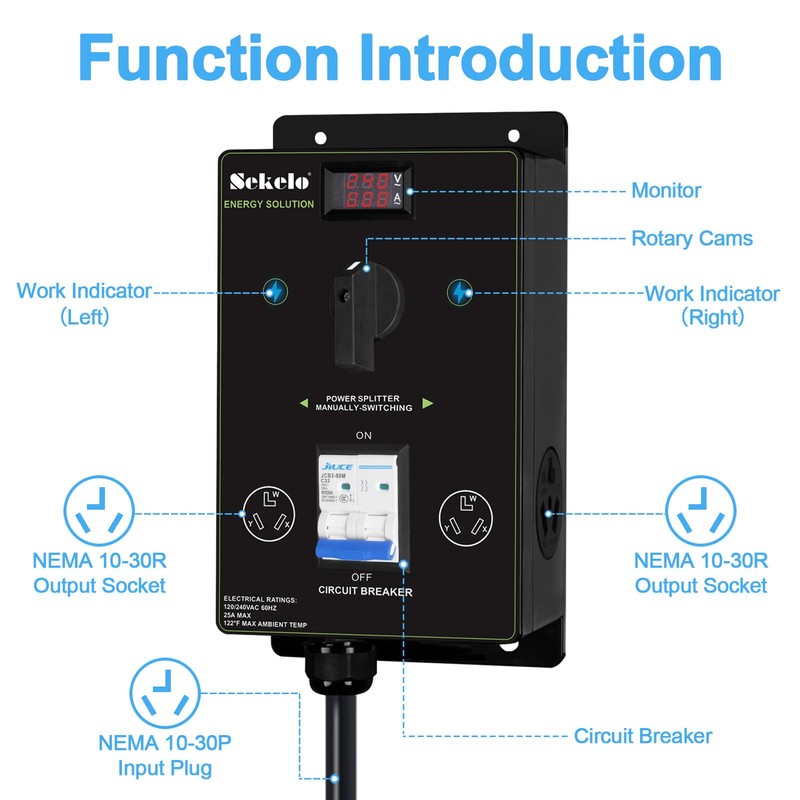 Manual EV Charging Switch for Dryer & EV, NEMA 10-30,