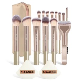 18 Brochas De Maquillaje Profesionales Alta Calidad Color Oro Pálido