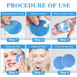 Facial Sponges Compressed Natural Cellulose Sponge Spunspon Round Shape Face Sponge for Face Cleansing Exfoliating and Makeup Removal 50 Count / 1 - Pack, Blue
