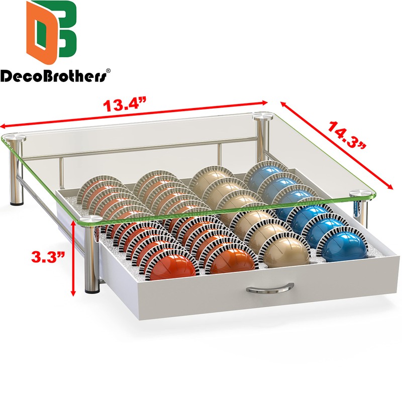 DecoBrothers Crystal Tempered Glass Vertuo Pod Holder Drawer, 24 Large
