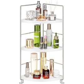 KINGBERWI 3-Tier Corner Spice Rack Kitchen Bathroom Countertop Organizer Vanity Tray Cosmetic Makeup Storage Standing Shelf, White