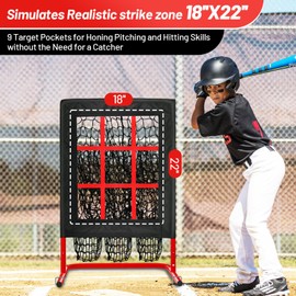 9 Hole Pitching Net with Strike Zone, More Stable Base Design - 3 Adjustable Height Baseball Pitching Target, Portable Indoor Outdoor Training Equipment for Pitchers of All Levels