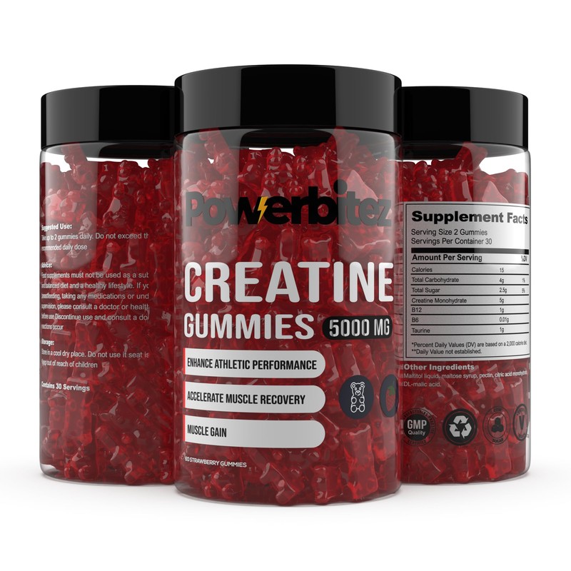 Powerbitez Creatine Gummies for Men & Women, 5g Creatine Monohydrate