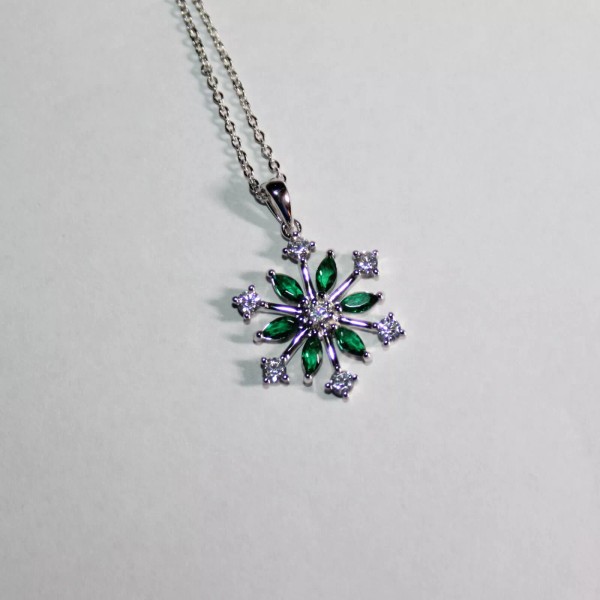 Jewelry for Today Sterling Silver Snowflake Necklace with Emeralds and