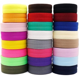 FQTANJU 24 Yards Fold Over Elastic Solid Color Trim Elastic 3/4 inch 20mm Ribbon Sewing Stretch Elastic Foldover Elastic Ribbon Band for Baby Girl Hair Bow DIY Craft Headbands (Mix 24 Colors)