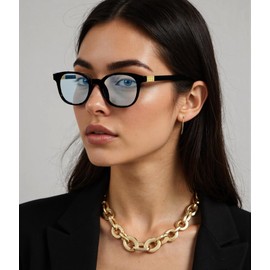 EYLRIM Classic Round Glasses for Women Men Circle Frame Blue Light Glasses Nerd Eyeglasses(01 Black)