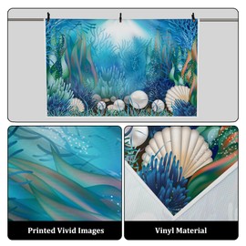 AOFOTO 7x5ft Fairytale Undersea Pearl Shell Backdrop Deep Sea Plants Coral Pearl Mussels Underwater Mermaid's Shelter Background for Photography Happy Birthday Party Banner Baby Shower Photo Booth