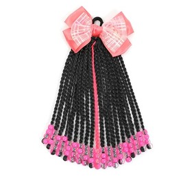 Highlight Color Kids Ponytail With Beads Braids Hair Extension Detachable Synthetic Curly Hairpieces With Bows Protective Easy Hairstyle For Girls Toddlers