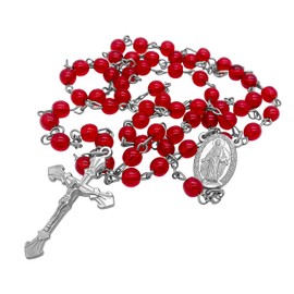 Nazareth Store Red Glass Beads Rosary Catholic Necklace Prayer Miraculous Medal Cross Holy Land Religious Gifts for Women and Men