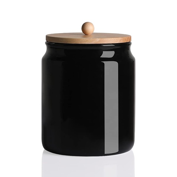 Sweejar Ceramic Kitchen Canisters, 58 FLOZ Porcelain Food Storage Jar with Airtight Seal Wooden Lid, Home Container Serving for Coffee Beans, Tea-leave, Sugar, Salt and More, Tool Bucket (Black)
