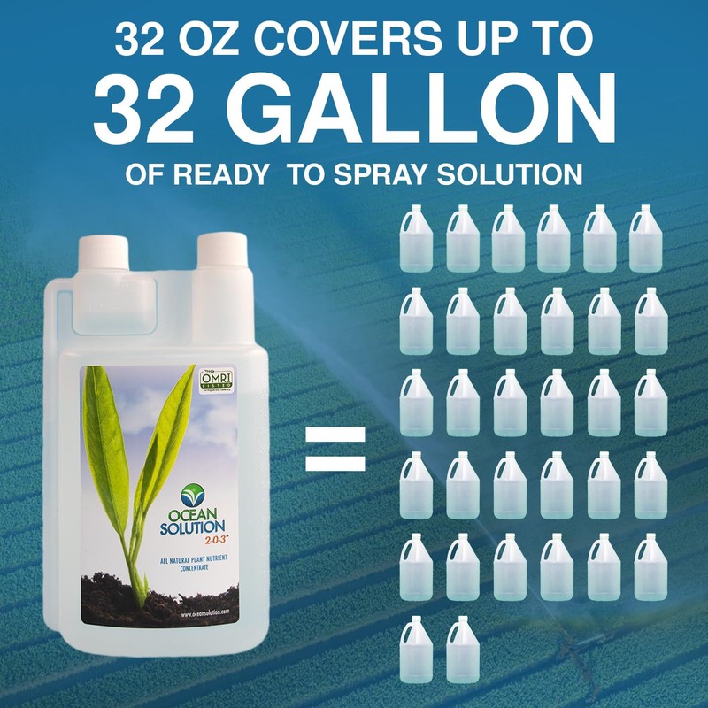 OceanSolution 2-0-3 All Natural Liquid Fertilizer – 32 Oz Concentrated