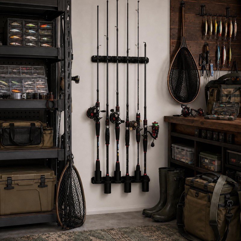 HITORHIKE Heavy Duty Fishing Rod Storage Rack, Wall/Ceiling Mount Vertical