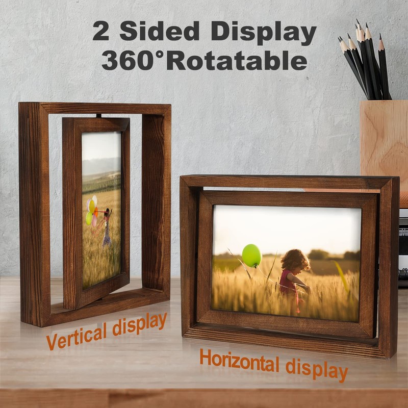 Egofine 2 Pack 5x7 Rotating Floating Picture Frames,Double-Sided Display with
