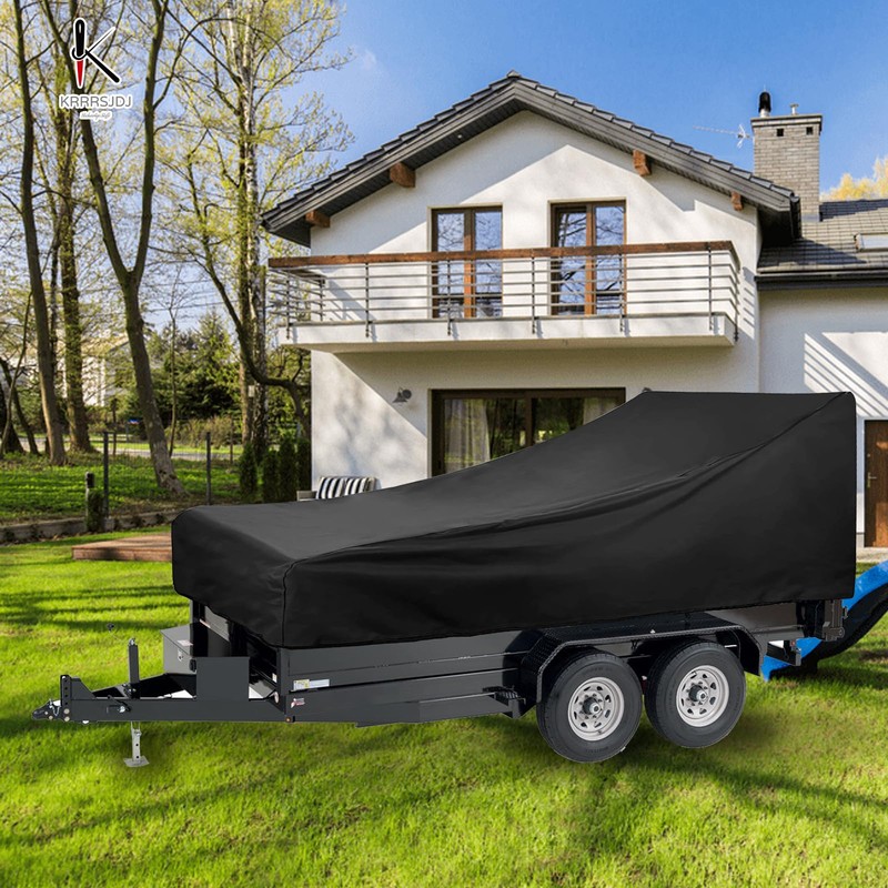 Utility Trailer Cover(with ramp gate),Waterproof Windproof Heavy Duty Black Dump