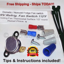 Dometic, Norcold, Universal for all RV Refrigerators RV Refrigerator Cooling Fan ON/OFF Switch 115ºF Thermostat - Ships TODAY!