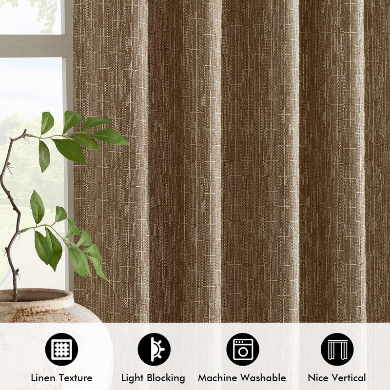 MIULEE Decorative Back Tab Linen Curtains with Geometric Pattern for