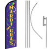 Mardi Gras Purple/Gold Windless Banner Flag & 16' Flagpole Kit/Ground