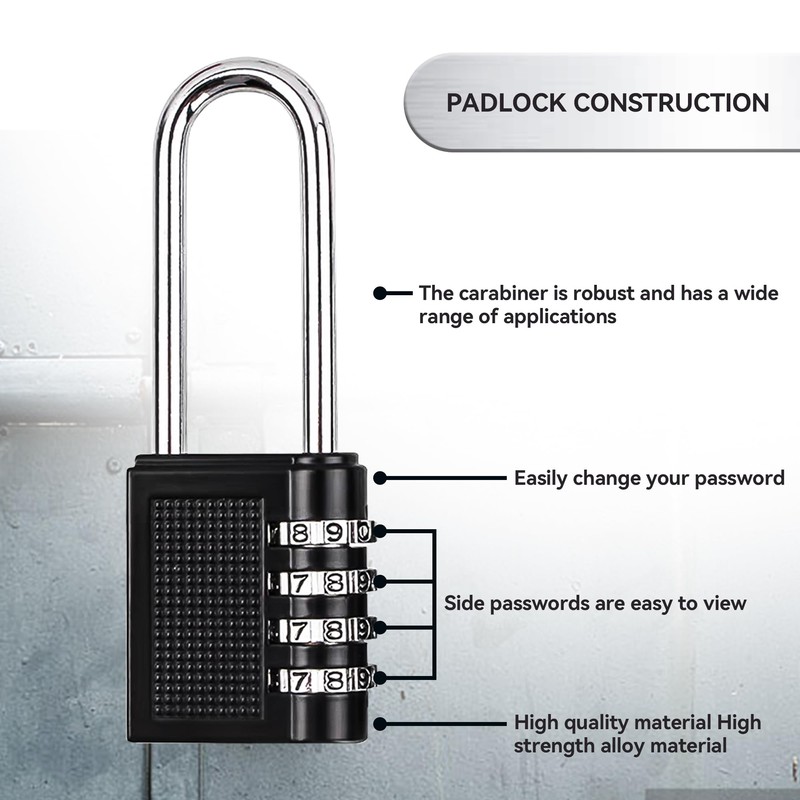 WeeGoo 6 Pack 4 Digit Code Long Shackle Combination Padlocks