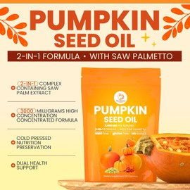 Pumpkin Seed Oil Capsules, 2 in 1 Pumpkin Seed Oil for Hair Growth with Saw Palmetto, Promotes Scalp, Heart Healthy, Youthful Skin-300 Softgels