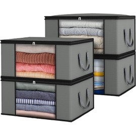 Mintry 70L Clothes storage bags- Pack of 4 under bed storage box - Clothes storage boxes with lid & PVC Window For Quilts, Blankets & Clothes