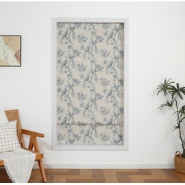 Everyday Celebration Peacock 100% Blackout Dual Layered Pull-Down Roman Shade for Windows, Peacock Pattern Printed on Natural Fabric Roman Shades for Home 27" W x 64" H Blue