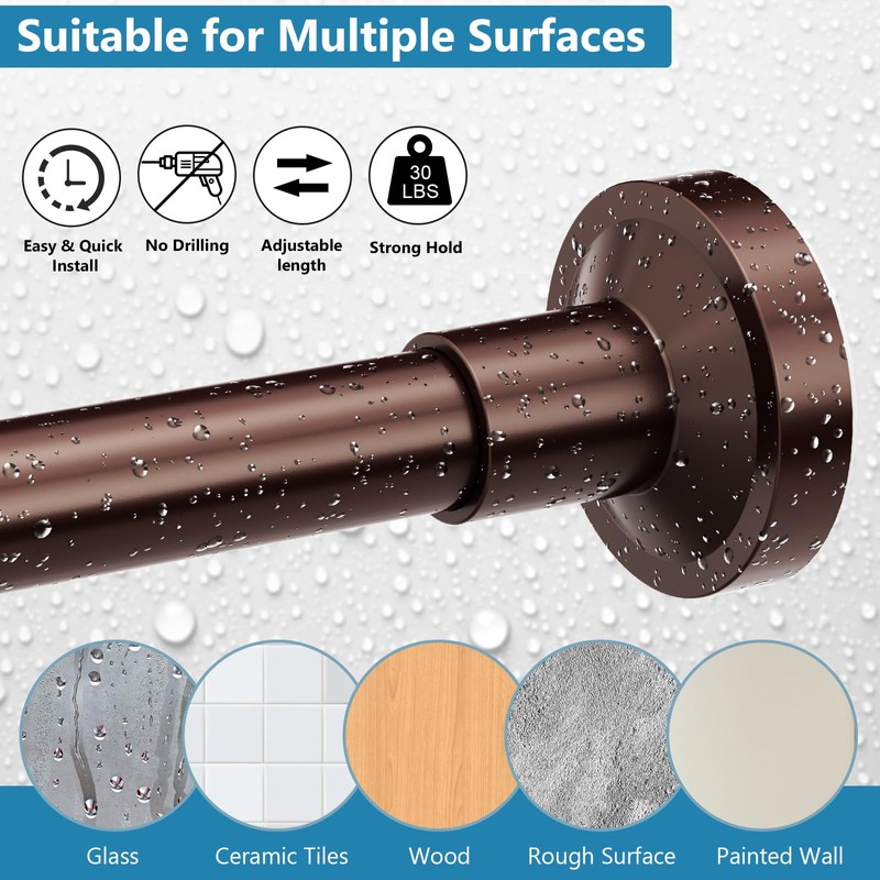 Bonpally Shower Curtain Rod, Adjustable 32-61 Inches Spring Tension Rod,