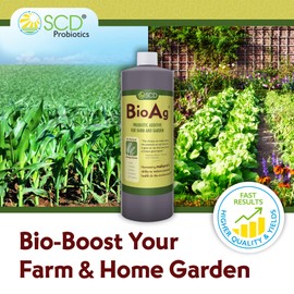 SCD BioAg – Organic Farm and Garden Soil Microbes, Compost Starter with 12 Probiotic Strains, Live Super Concentrate of Liquid Microorganisms, Chemical-Free Soil Amendment, 1 Liter (4 Pack)