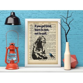 Banksy Wall Art - Girl with blue bird - if you get tired, learn to rest, not to quit - Dictionary Vintage Background Prints Wall Art Pictures Paintings UnFramed