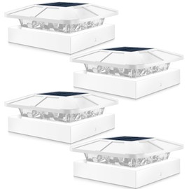 Peasur 4x4IN Solar Post Cap Lights Outdoor with 3 Modes, 4 Packs White Fence Light Solar Powered Waterproof for Wood/Vinyl Posts for Deck Yard Garden Patio Outside