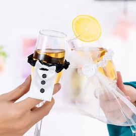 Chris.W Marriage Bride Groom Champagne Flutes Cover Decoration Wine Cup Covers Mr and Mrs Wine Glasses Sleeves Engagement Party Ornaments for Couple Wedding Anniversary Toast Glass Accessories Gift