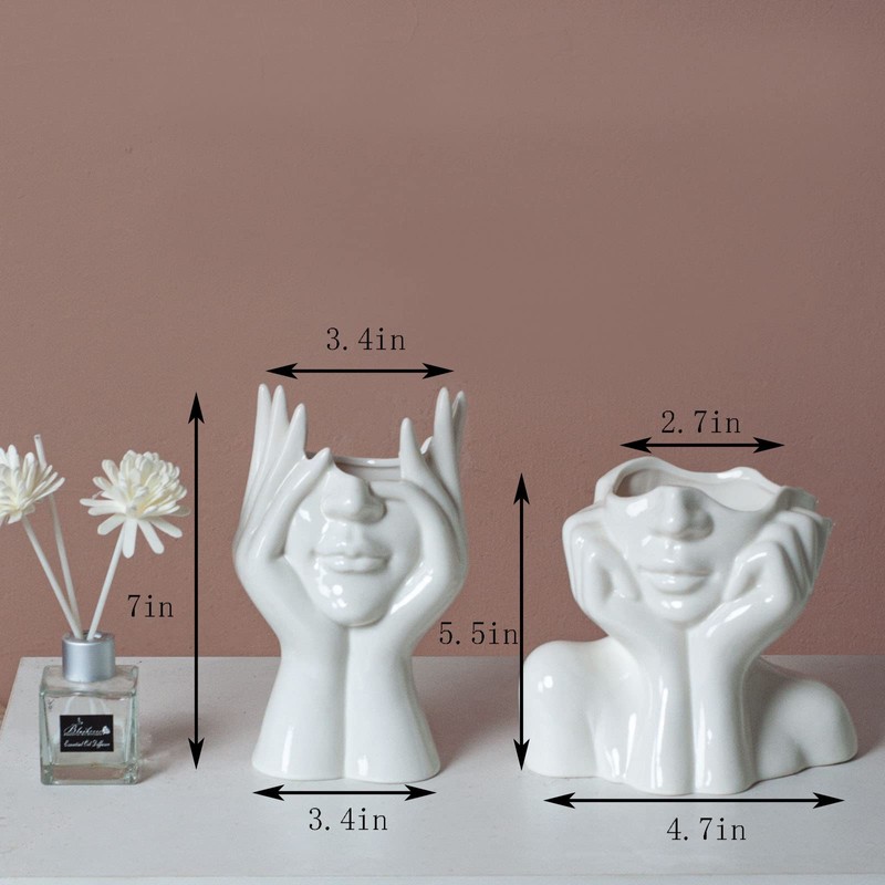 Joynisy White Ceramic Face Vase Set of 2, Female Form