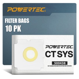 POWERTEC 500438 Selfclean Filter Bag for Festool CT SYS 10PK, for Festool CT SYS, CTC SYS Dust Extractor, Replacement Vacuum Bags, Filter Bags (75059-P2)