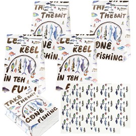 CZWXOXO 24 Pcs Fishing Gift Bag Gone Fishing Goodie Bags - Fishing Themed Birthday Party Favor Bags, Perfect for Fishing Party Supplies and Treat Bags