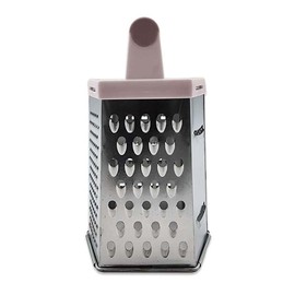 Six Sided Food Grater with Handle – Multi-Surface Metal Grater for Cheese, Vegetables & More – 19cm Height (Blush Pink)