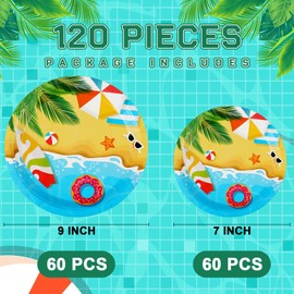 Havawish 120 Pcs Summer Party Paper Plates Disposable Round Paper Plates Dessert Party Plates Decorations for Summer Theme Birthday Party, 7 Inch and 9 Inch (Tropical Palm Leaf)