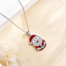 DAYLINLOVE Santa Claus Necklace S925 Sterling Silver Christmas Santa Claus Pendant Christmas Jewelry Gift For Women Men Best Wishes Gifts