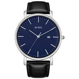 BUREI Men's Watch, Leather, Popular Brand, Analog, Simple, Waterproof, Stylish, Commute, Business, Men's Watch, silver-silver2