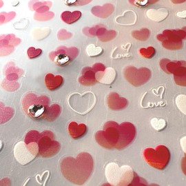 Valentines 5D Embossed Nail Art Stickers Self Adhesive Glitter Heart Charms Nail Stickers Romantic Pink Bow Nail Decals Cute White Red Heart Sliders Nail Art Valentine's Day Nail Decals for Women DIY