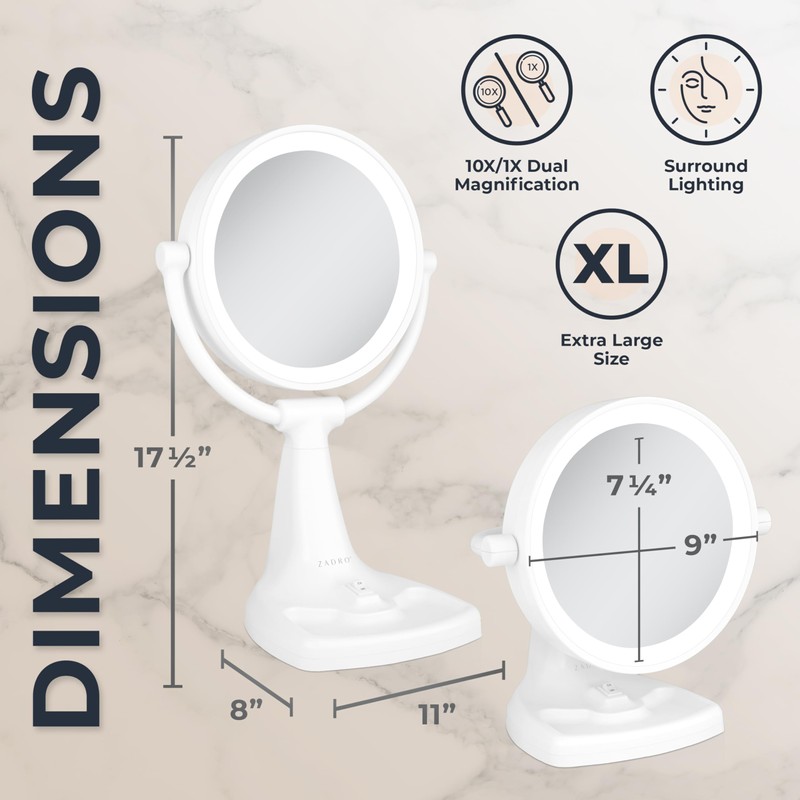 Zadro 11" W Max Bright Fluorescent Lighted Makeup Mirror with