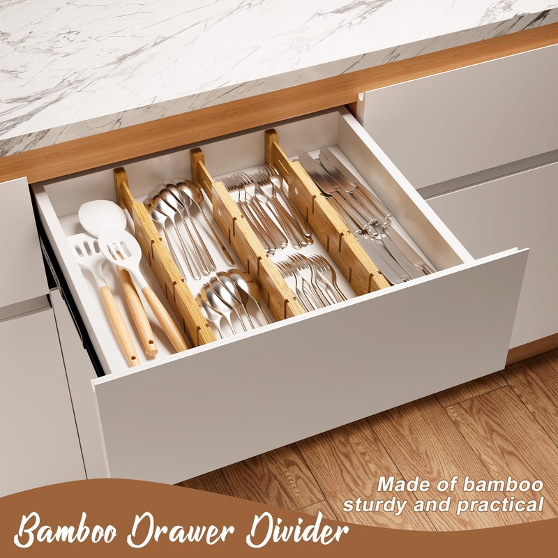 Bamboo Drawer Dividers with Inserts kitchen drawer organizer Adjustable Expandable