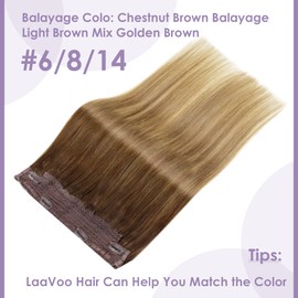 LaaVoo Real Hair Extensions with Wire, Balayage, Secret Fish Line Extensions, #6/8/14, Medium Brown, Ombre, Light Brown and Dark Blonde Remy Extensions with Invisible Wire, 45 cm, 80 g