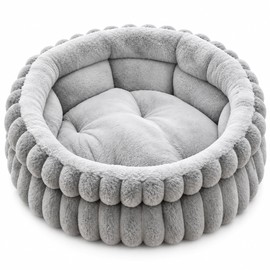 Round Plush Pet Bed for Cats & Rabbits, Thick Warming Donut Cushion