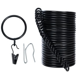 Curtain Rings and Hook Clip 50mm Inner Diameter Complete Set with Curtain Rod Rings Hooks and Clips 24 Pieces Curtain Rings for Two Standard Curtains Black TXZWJZ
