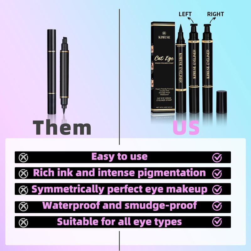 KIMUSE 2PCS Eyeliner Stamp, Wing Cat Eye Stamp, Waterproof Smudge