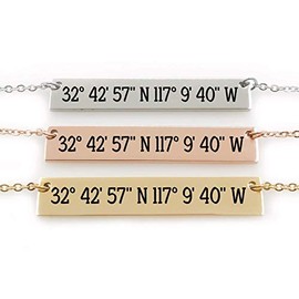 Mother's Day Gift GPS Coordinates Bar Necklace - Personalize Silver, Gold, Rose Graduation gift for her, Best friends, Mothers day Long distance State necklace