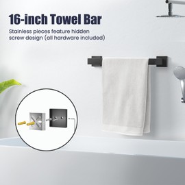 10-Piece Black Bathroom Accessories Set - 304 Stainless Steel Towel Racks for Bathroom - Include Wall-Mounted Bathroom Towel Rack, Toilet Paper Holder, Hand Towel Holder and Robe Hook