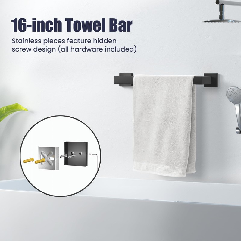 10-Piece Black Bathroom Accessories Set - 304 Stainless Steel Towel