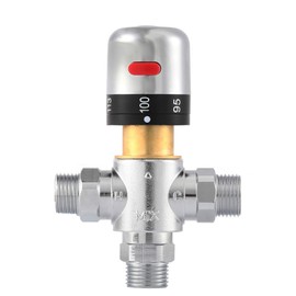 TreMax Thermostatic Mixing Valve - Hot & Cold Water Mixer, 1/2" NPT Connection, Brass (Grey)